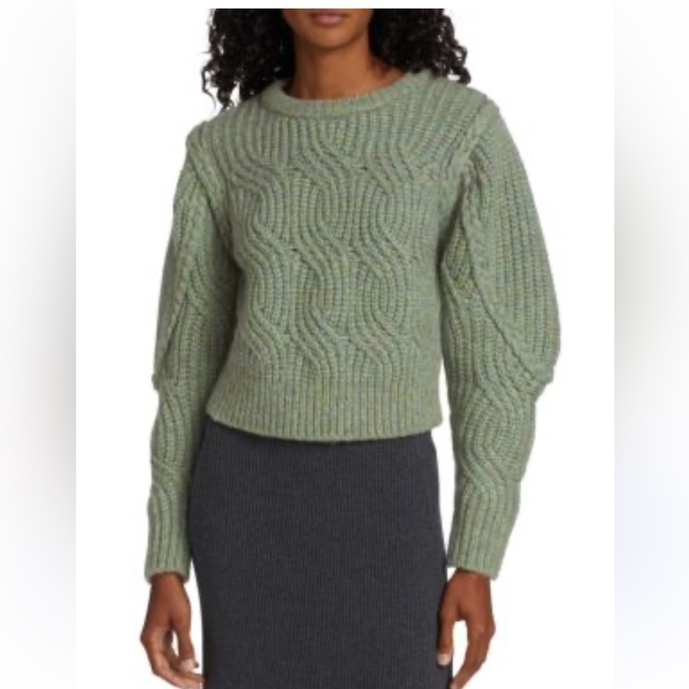 DH New York Women’s Luisa Cable Knit Sweater Heather Pine XS NWT